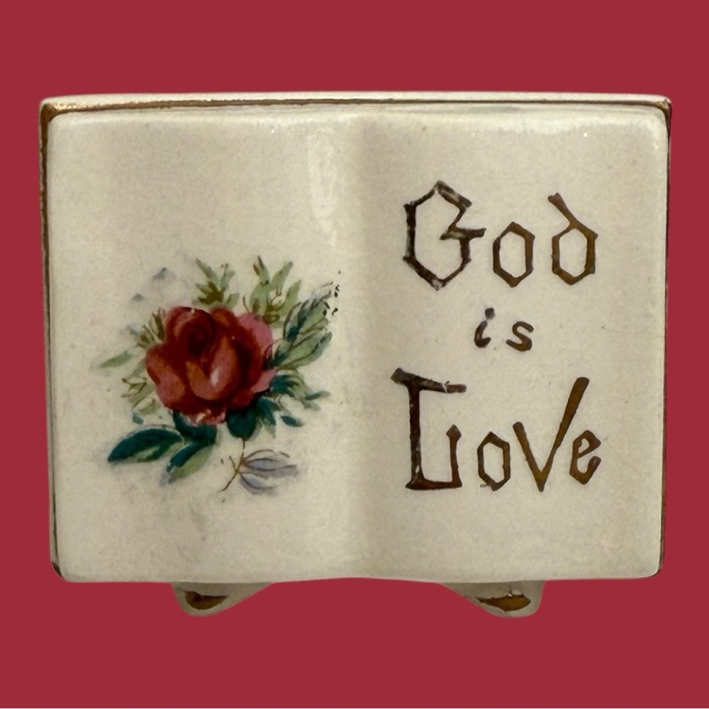Vintage God is Love Porcelain Book MCM Mid-Century Modern Religious Open Book